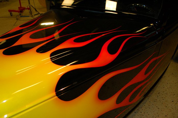 Factory Five Hot Rod painted and flamed on Musclecar Tv.