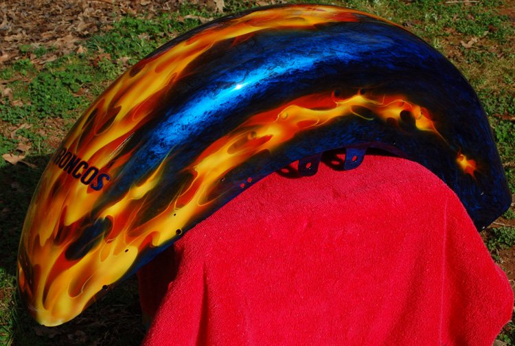 Marblized Blue Candy Base with Real Fire Flames. Tribute to Boise State Broncos.
