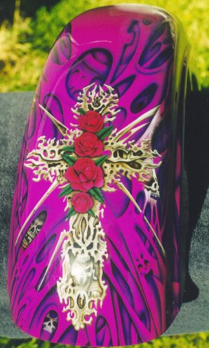 Tribal Bone Cross with Roses and Skull Web..
