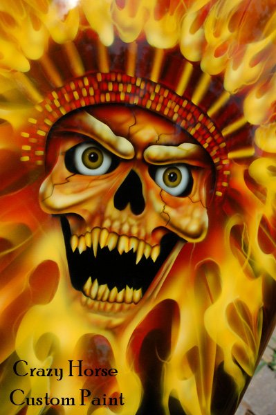 Skull with real fire flame headdress.