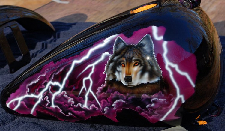 Wolf & Lightning Art Over Black Purple Candy Pearl.
