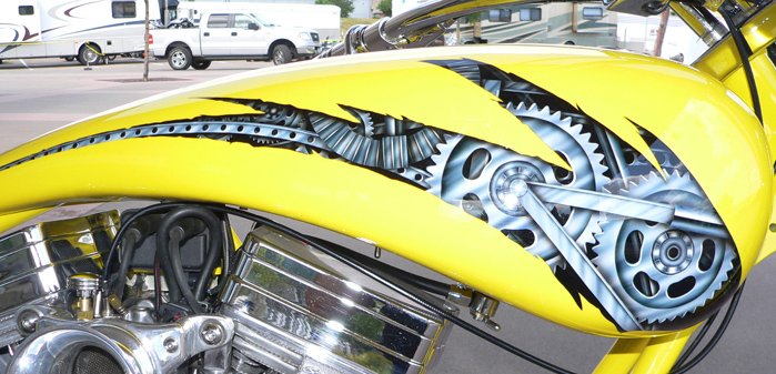 HD gears airbrushed in graphics.